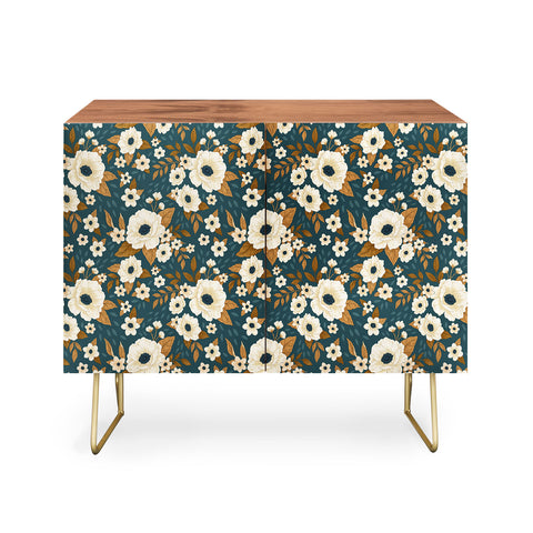 Avenie Delicate Blue and Gold Floral Credenza