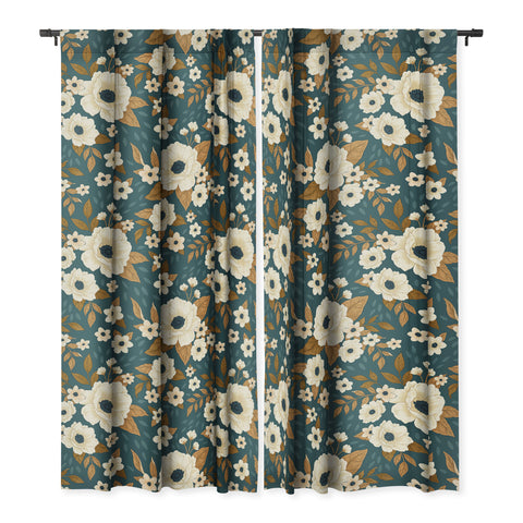 Avenie Delicate Blue and Gold Floral Blackout Non Repeat
