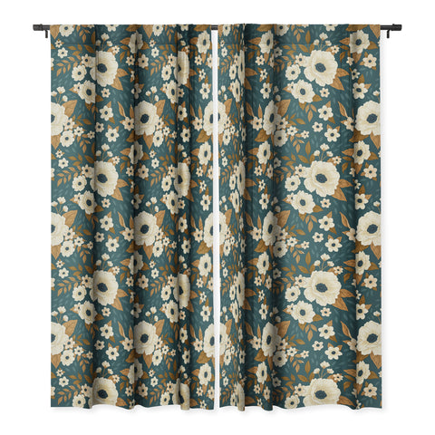 Avenie Delicate Blue and Gold Floral Blackout Window Curtain