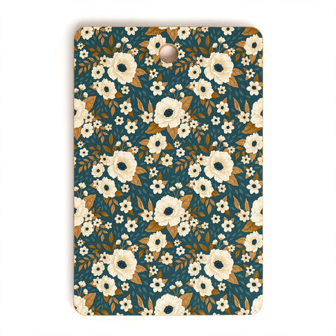 Avenie Delicate Blue and Gold Floral Cutting Board Rectangle