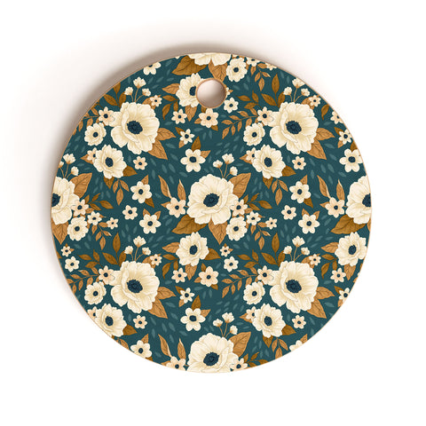 Avenie Delicate Blue and Gold Floral Cutting Board Round