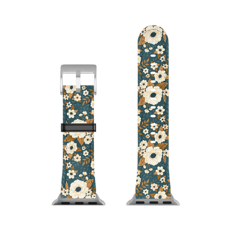 Avenie Delicate Blue and Gold Floral Apple Watch Band