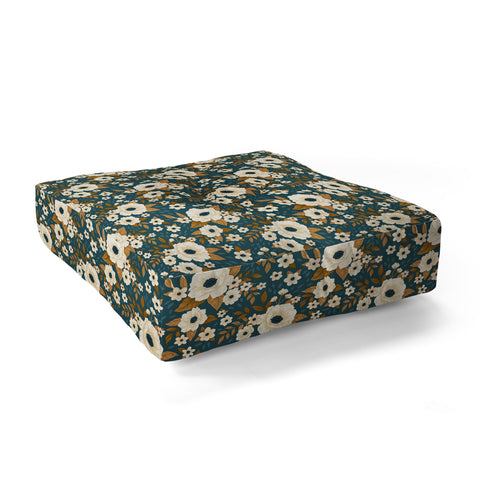 Avenie Delicate Blue and Gold Floral Floor Pillow Square