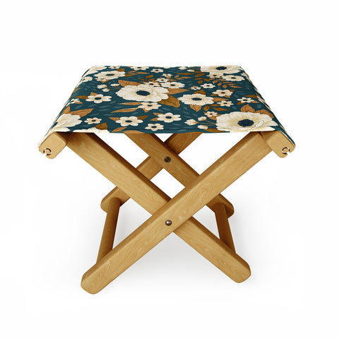 Avenie Delicate Blue and Gold Floral Folding Stool