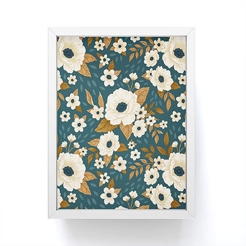 Avenie Delicate Blue and Gold Floral Framed Mini Art Print