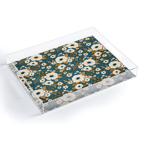 Avenie Delicate Blue and Gold Floral Acrylic Tray