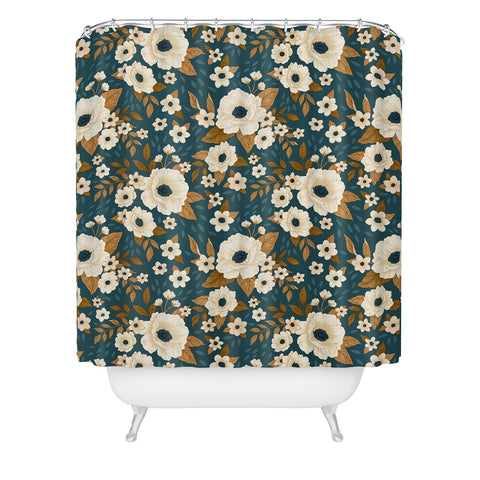 Avenie Delicate Blue and Gold Floral Shower Curtain