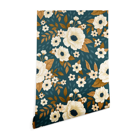 Avenie Delicate Blue and Gold Floral Wallpaper