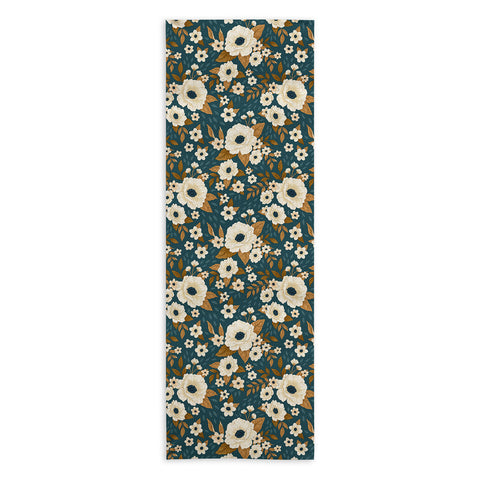Avenie Delicate Blue and Gold Floral Yoga Towel