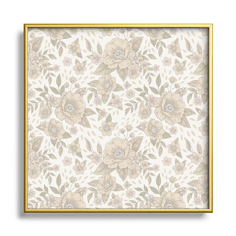 Avenie Delicate Flowers Square Metal Framed Art Print