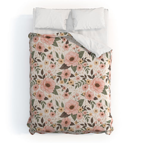 Avenie Delicate Pink Flowers Comforter
