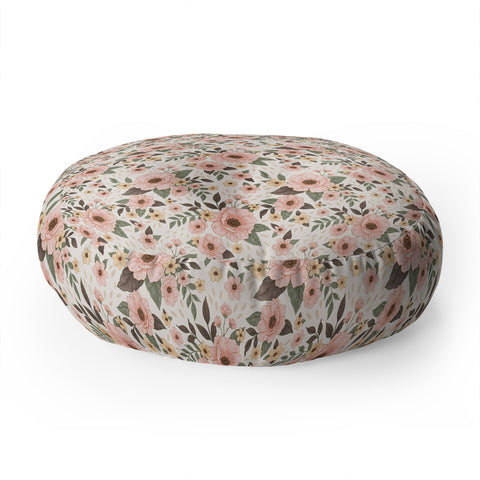 Avenie Delicate Pink Flowers Floor Pillow Round