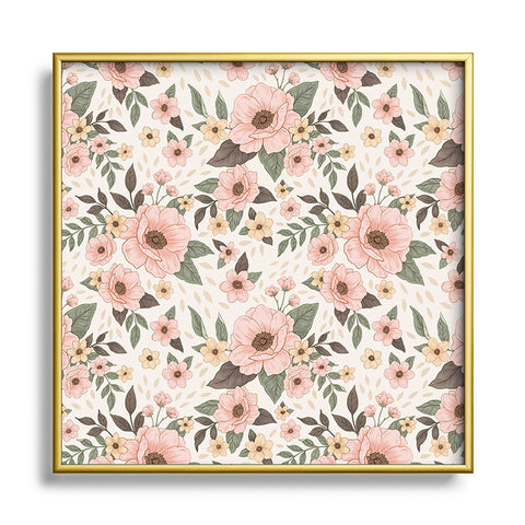 Avenie Delicate Pink Flowers Square Metal Framed Art Print