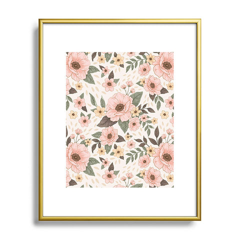 Avenie Delicate Pink Flowers Metal Framed Art Print
