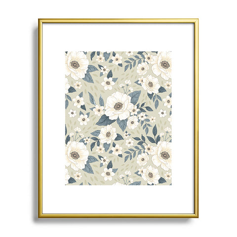 Avenie Delicate Sage Flowers Metal Framed Art Print
