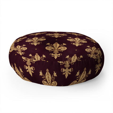 Avenie Fleur De Lis In Royal Burgundy Floor Pillow Round