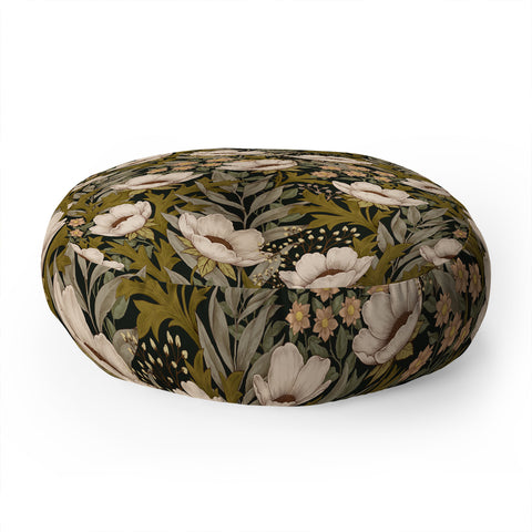 Avenie Floral Meadow Spring Green Floor Pillow Round