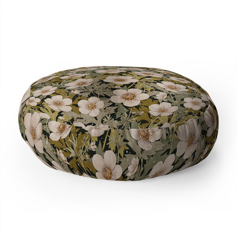 Avenie Floral Meadow Spring Green I Floor Pillow Round