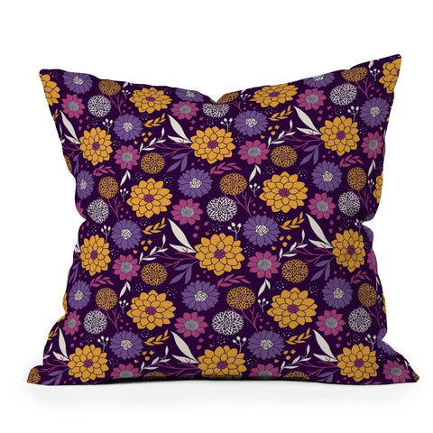 Avenie Floral Pattern Purple Outdoor Throw Pillow