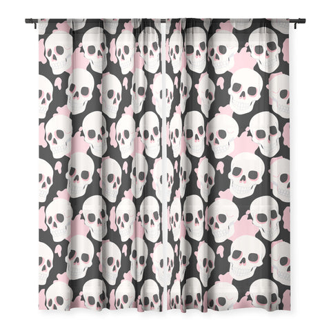 Avenie Goth Skulls Pink Sheer Window Curtain