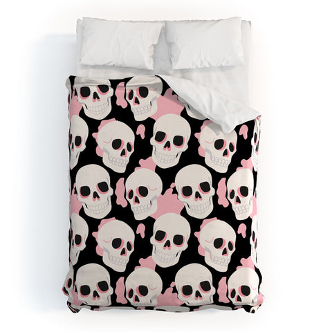 Avenie Goth Skulls Pink Duvet Cover