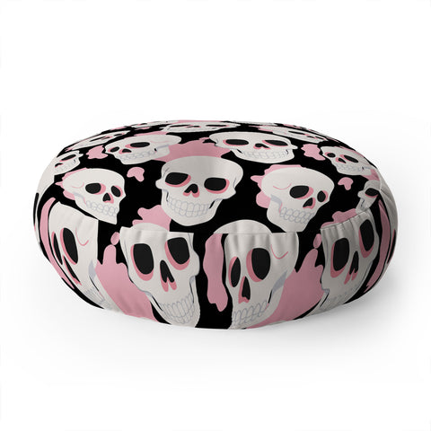 Avenie Goth Skulls Pink Floor Pillow Round