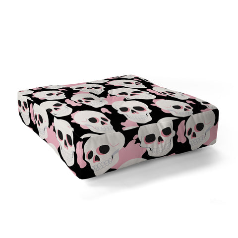 Avenie Goth Skulls Pink Floor Pillow Square