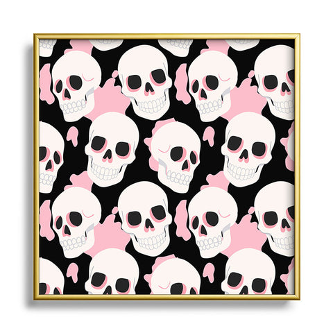 Avenie Goth Skulls Pink Square Metal Framed Art Print