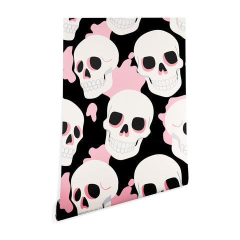 Avenie Goth Skulls Pink Wallpaper