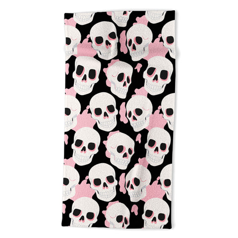 Avenie Goth Skulls Pink Beach Towel