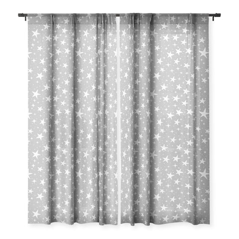 Avenie Grey Stars Sheer Window Curtain
