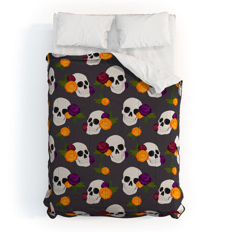 Avenie Halloween Floral Skulls Comforter