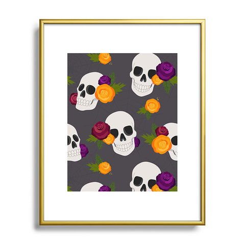 Avenie Halloween Floral Skulls Metal Framed Art Print