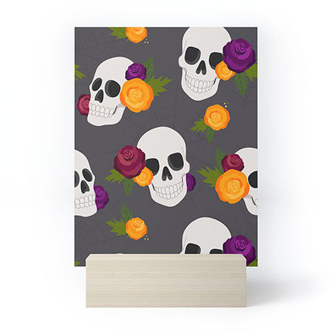 Avenie Halloween Floral Skulls Mini Art Print