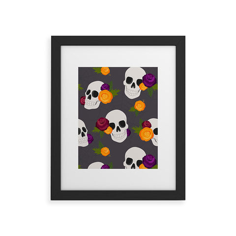 Avenie Halloween Floral Skulls Framed Art Print