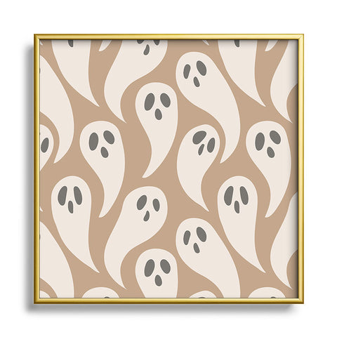 Avenie Halloween Ghosts Neutral Square Metal Framed Art Print