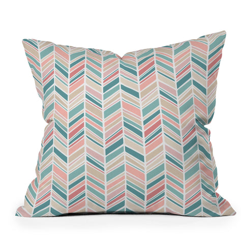 Avenie Herringbone Teal and Pink Outdoor Throw Pillow