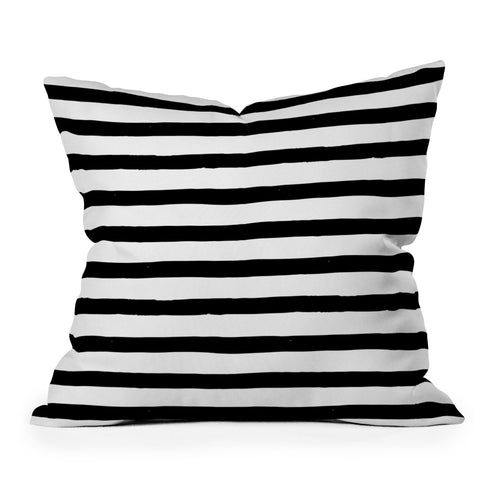 Avenie Ink Stripes Black and White Outdoor Throw Pillow