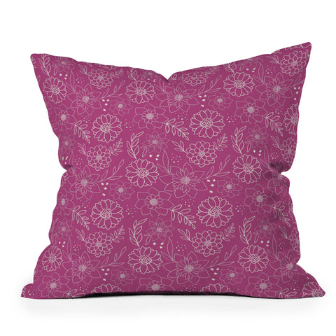 Avenie Lineart Garden Violet Outdoor Throw Pillow