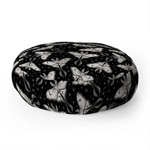 Avenie Luna Moth Black and Cream Floor Pillow Round