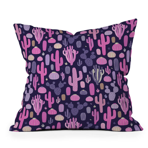 Avenie Midnight Desert Cacti Outdoor Throw Pillow