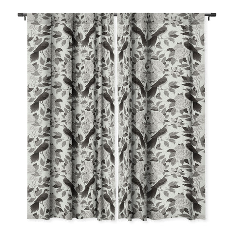 Avenie Moody Blooms Bird Damask BW II Blackout Non Repeat