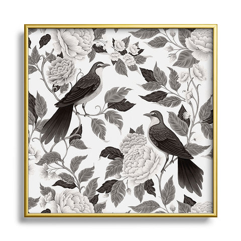 Avenie Moody Blooms Bird Damask BW II Square Metal Framed Art Print