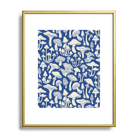 Avenie Mushrooms In Blue Metal Framed Art Print