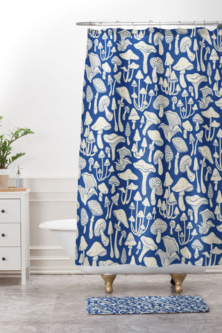 Avenie Mushrooms In Blue Shower Curtain And Mat