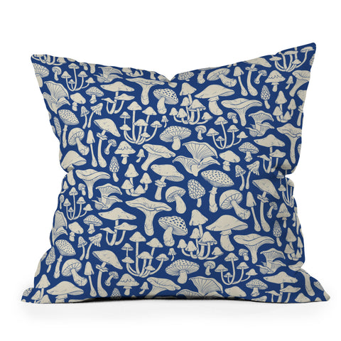 Avenie Mushrooms In Blue Throw Pillow