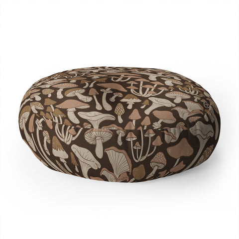Avenie Mushrooms In Neutral Brown Floor Pillow Round