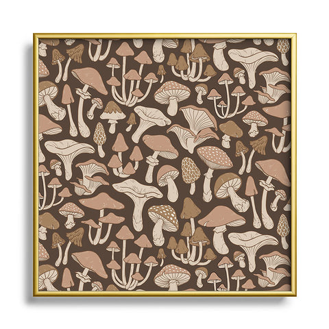 Avenie Mushrooms In Neutral Brown Square Metal Framed Art Print