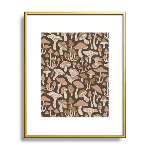 Avenie Mushrooms In Neutral Brown Metal Framed Art Print