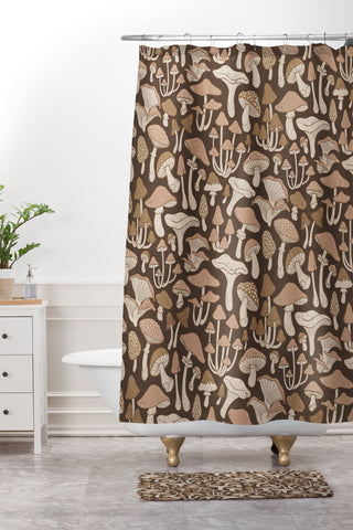 Avenie Mushrooms In Neutral Brown Shower Curtain And Mat